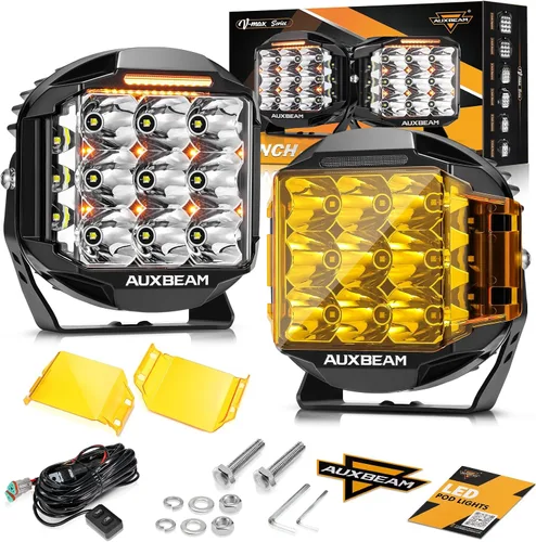 Auxbeam, V-MAX - Luz LED de 7 pulgadas, 228 W, luces de cubo laterales de conducción todoterreno, DRL ámbar, retroiluminación, combo de inundación 7