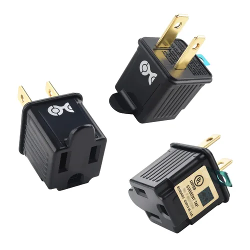 Adaptador de toma de 2 clavijas a 3 clavijas Cable Matters de 3 paquetes [UL listado], adaptador de clavija de 3P a 2P: convierte una toma de 2 Negro