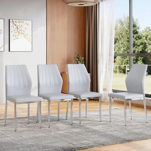 Miniatura 28 de Sillas de Metal Negro, Juego de 4 Sillas de Comedor Modernas con Cuero Sintético PU y Patas Cromadas de Alto Respaldo para Comedor, Cocina, Sala