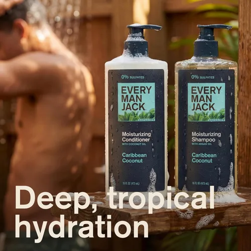 Miniatura 4 de Every Man Jack Juego de champú y acondicionador para hombre, coco caribeño, sin sulfatos, fabricado con ingredientes hidratantes alimentados por