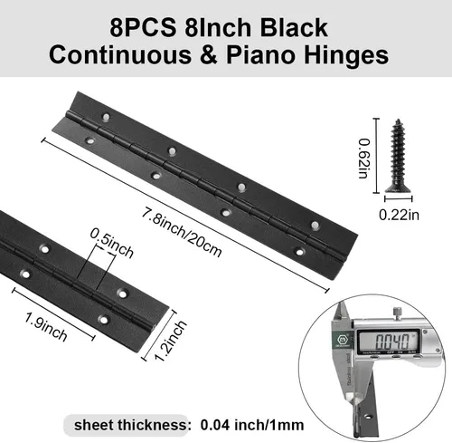 Miniatura 2 de Paquete de 8 bisagras para piano de 8 pulgadas, bisagra continua resistente con agujeros para gabinetes, barcos, puertas marinas, acero inoxidable
