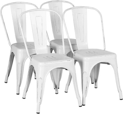 Yaheetech Juego de 4 sillas de comedor de metal, sillas de cocina apilables industriales con respaldo para comedor, restaurante, bistro/patio, uso