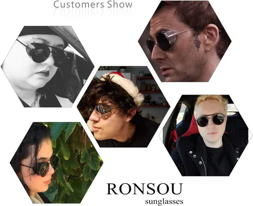 Miniatura 4 de RONSOU - Lentes de sol polarizados estilo steampunk redondas y vintage, con protección UV400, con marco