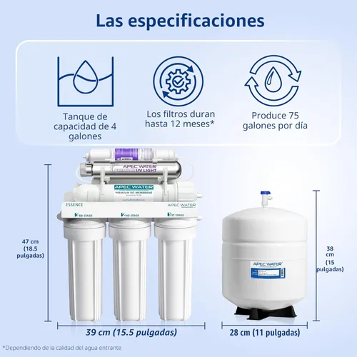Miniatura 7 de Sistema de agua APEC ROES-PHUV75 serie Essence - Esterilizador ultravioleta alcalino mineral pH+ y UV, 75 GPD, 7 etapas. Sistema de filtro de agua