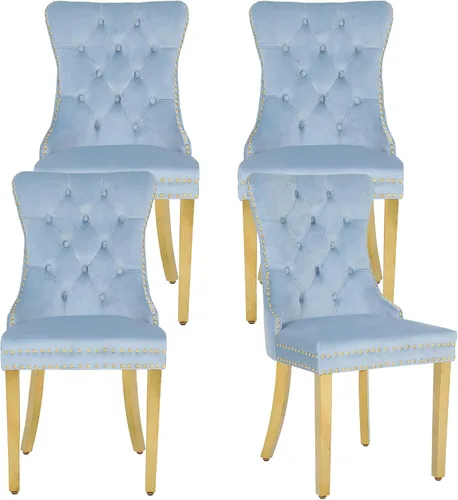 Miniatura 13 de Juego de 2 sillas de comedor de terciopelo, sillas de comedor modernas de lujo con patas de acero inoxidable doradas, sillas decorativas de cocina