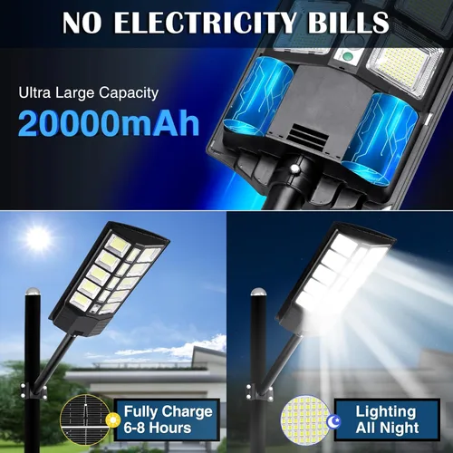 Miniatura 6 de ZJOJO Luz solar impermeable para exteriores, 30000 lúmenes, 1160 LED, luces de calle solares para exteriores del atardecer al amanecer, luz LED