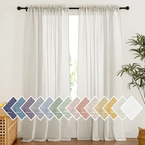 Miniatura 10 de NICETOWN Cortinas traslúcidas cortas para dormitorio, 45 pulgadas de largo, con textura de lino, cortinas semitransparentes de gasa que mantienen