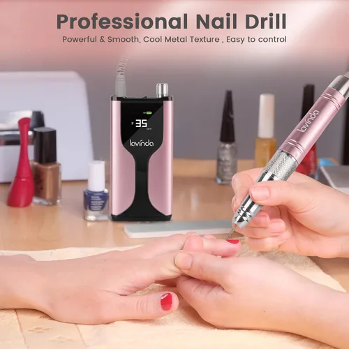 Miniatura 6 de Lavinda Taladro de uñas profesional recargable, sin escobillas Skyspace de 35,000 rpm, lima de uñas eléctrica portátil para uñas acrílicas con funda