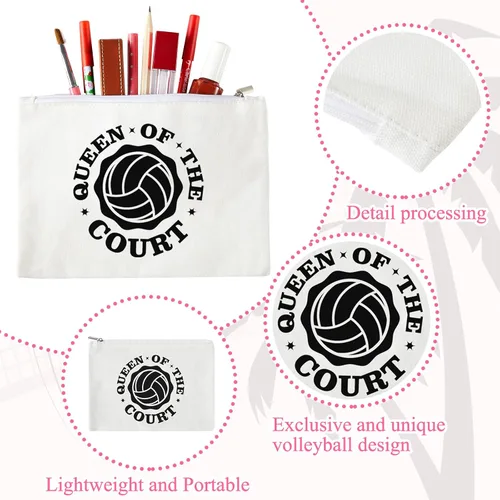 Miniatura 3 de Weewooday 12 bolsas de maquillaje de voleibol, bolsas de lona para cosméticos con palabras, estuche de almacenamiento portátil de voleibol, bolsas