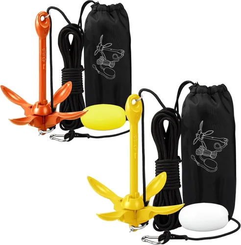 Miniatura 52 de Lounsweer Paquete de 2 anclajes de kayak marino de 1.5/3.5 libras, kit de anclaje plegable para barco, kayak, pesca, accesorios para botes pequeños