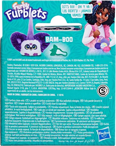 Miniatura 4 de Furby Furblets Bam-Boo Mini Friend, juguetes de peluche electrónicos para niñas y niños, panda, blanco y negro, habla furbish y reproduce música