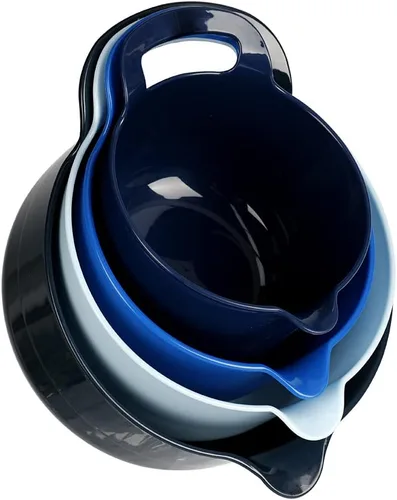 BoxedHome Paquete de 4 Tazones de Mezcla Anidables con Pico Vertedor y Asa, Tazón Grande de Mezcla de Plástico sin BPA Apto para Microondas y Azul