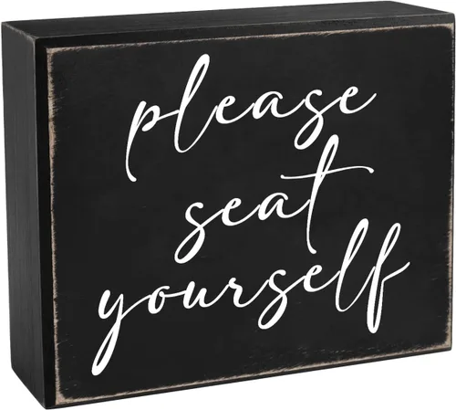 Pigort Cartel divertido de baño con texto en inglés "Please Seat Yourself" para decoración del hogar, 5 x 6 pulgadas POR FAVOR