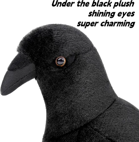 Miniatura 2 de FRANKIEZHOU Peluche de cuervo negro de 7.9 pulgadas, juguete de peluche realista de cuervo, juguetes de pájaros para niños, regalos de cuervo
