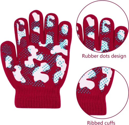 Miniatura 64 de Hicdaw 6 pares de guantes de invierno para niños, guantes de punto elásticos y cálidos para niños o niñas