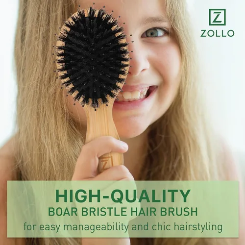 Miniatura 6 de Cepillo de pelo de cerdas de jabalí natural, tamaño mini, portátil, fácil de transportar para mujeres, hombres y niños; cepillo para desenredar seco