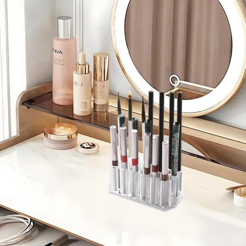 Miniatura 8 de Organizador de delineador de labios acrílico y organizador de delineadores de ojos, 24 lápices cosméticos estándar, estuche de exhibición