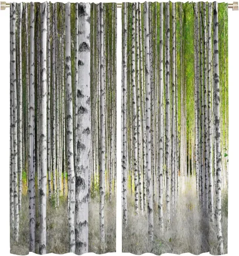 Miniatura 87 de Cortina opaca de bosque de verano, diseño de ramas de bosque, con bolsillo para barra, cortinas farbic con bolsillo para barra, comedor, cafetería