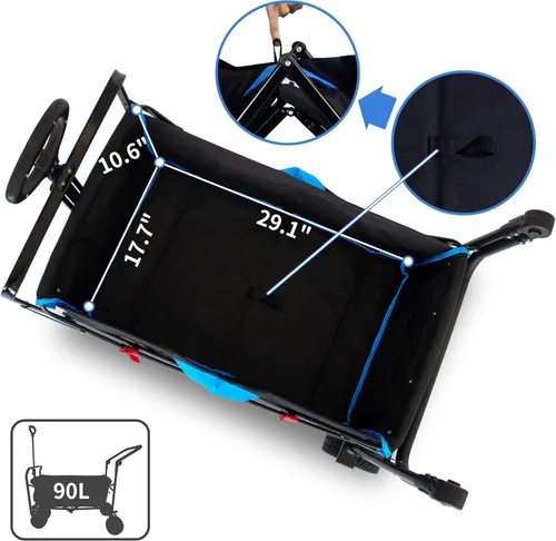 Miniatura 8 de TMZ Todo Terreno Carro Plegable Utilitario con Ruedas Anchas, Carro de Jardín Plegable, Carro de Playa de Alta Resistencia con Mango de Empuje