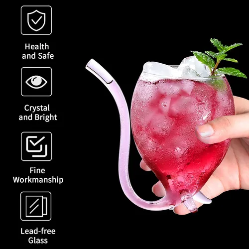 Miniatura 4 de Vampire - Juego de 2 copas de cóctel de 12 onzas con tubo para beber, pajita, tazas creativas de vidrio para vino, jugo de champán, hogar, bar
