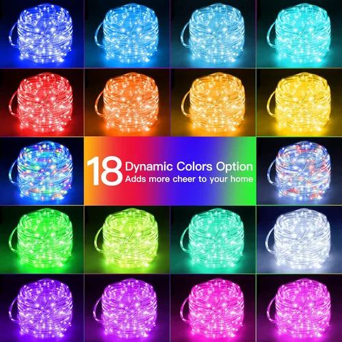 Miniatura 2 de Ollny Cuerda de luces para exteriores que cambian de color, 66 pies, 200 luces LED impermeables enchufables de Navidad con control remoto, 16
