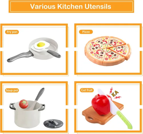 Miniatura 4 de Juego de cocina de 150 piezas, accesorios de utensilios de cocina de juguete para niños pequeños, comida, manta de picnic, frutas, verduras, paquete