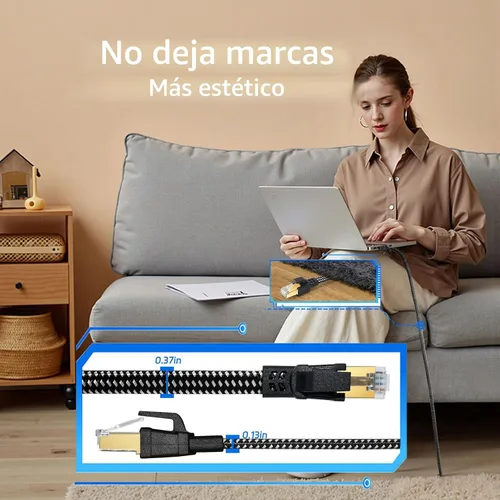 Miniatura 6 de Cables Ethernet Cat 8 de 3 pies, 6 pies, 10 pies, 15 pies, 20 pies, 25 pies, 30 pies, 40 pies, 50 pies, 60 pies, 75 pies, 100 pies, cable de red