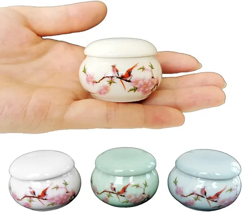 Miniatura 7 de Juego de 4 mini urnas de cremación para cenizas humanas – Urnas pequeñas de recuerdo del árbol de la vida – Soporte de cenizas de cerámica