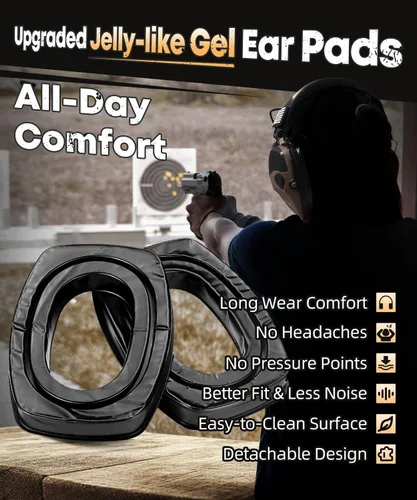 Miniatura 2 de ZOHAN EM054 - Protección auditiva para disparos con almohadillas de gel, protección auditiva de impacto para tiradores, amplificación de sonido 4X