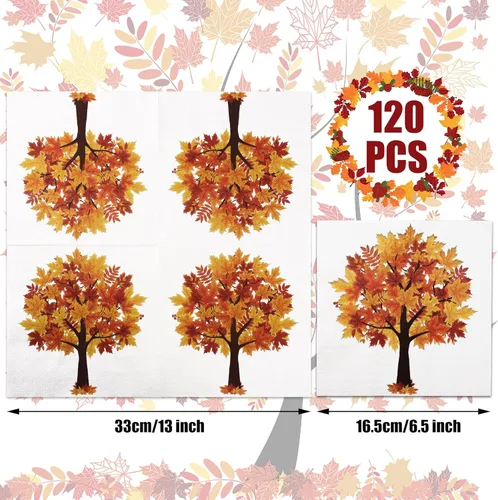 Miniatura 2 de Paquete de 120 servilletas de papel de otoño, hojas de arce, servilletas desechables de hojas de otoño, servilletas decorativas para otoño