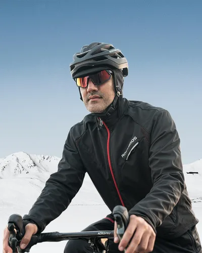 Miniatura 12 de ROCKBROS Gorras de ciclismo de invierno para hombres y mujeres, sombrero de ciclismo a prueba de viento con visera solar debajo del casco forro negro