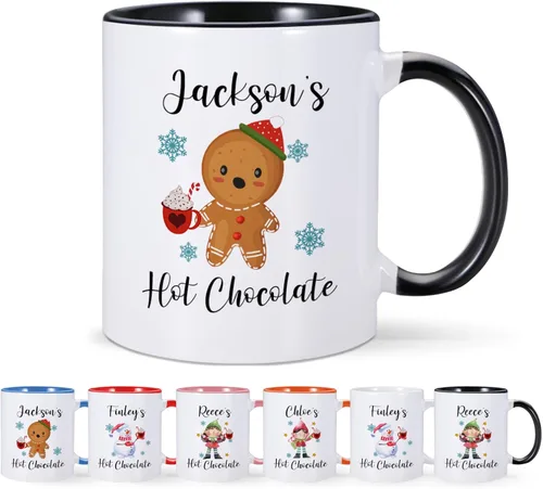 Tazas de café de Navidad con nombre personalizado, tazas de chocolate caliente para niños, taza de té de cerámica de 11 onzas, taza de té de muñeco