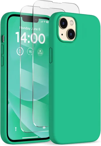 Miniatura 26 de Funda de silicona diseñada para iPhone 14 Plus, con 2 protectores de pantalla, funda protectora de cuerpo completo a prueba de golpes, funda delgada