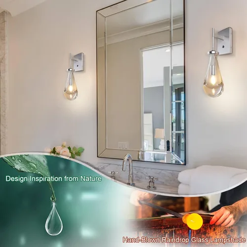 Miniatura 5 de HuisMier Aplique de Pared de Níquel Cepillado, Apliques de Pared Gota de Lluvia con Botón Interruptor de Encendido/Apagado, Moderna Lámpara de Pared