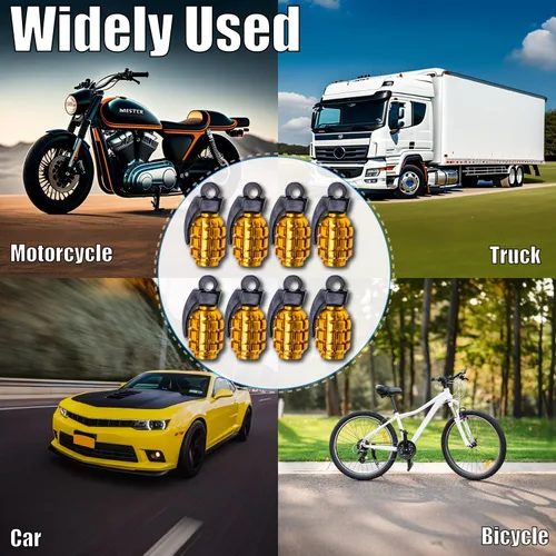 Miniatura 4 de 8 tapas de vástago de válvula de neumático, tapas de válvula de neumático de acero inoxidable para automóviles, camiones, SUV, motocicletas, Dorado