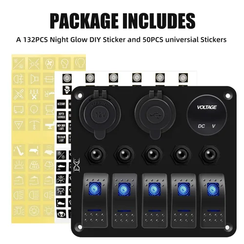 Miniatura 4 de FXC Panel de interruptor basculante azul marino impermeable de 5 segmentos con enchufe USB QC3.0 y ranura tipo C + encendedor de cigarrillos +