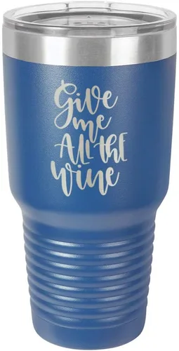 Miniatura 10 de Taza de viaje de acero con recubrimiento de polvo grabado con láser, con grabado «GIVE ME ALL THE WINE» y grabado en polvo de 30 oz, libre de BPA