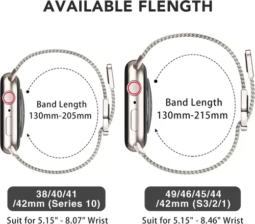 Miniatura 4 de Paquete de 3 correas compatibles con Apple Watch para mujeres de 1.496 in 1.575 in 1.614 in 1.654 in 1.732 in 1.772 in 1.811 in 1.929 in, acero