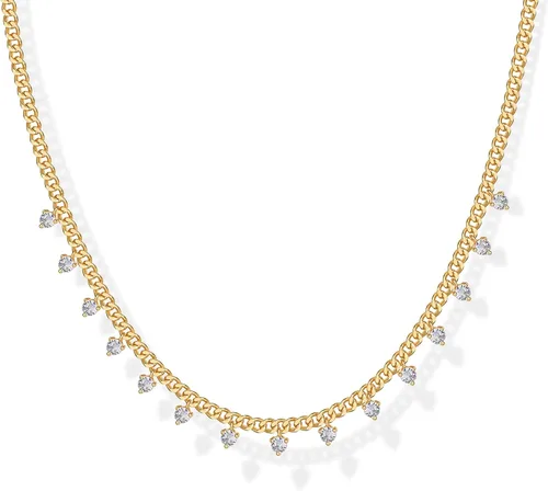 Miniatura 6 de PAVOI Collar de estación chapado en oro de 14 quilates, collares de capas de diamantes simulados, cadena de circonita cúbica para mujer