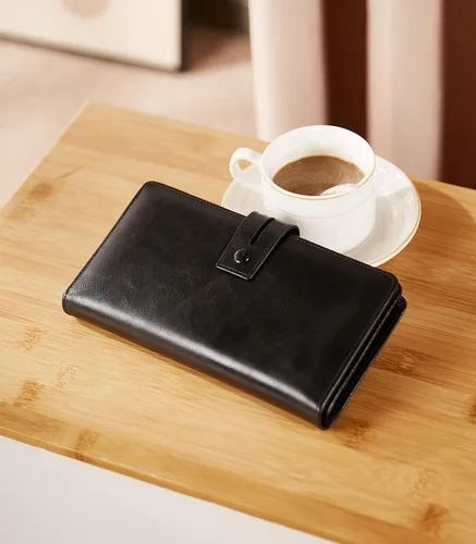 Miniatura 7 de BOSTANTEN Carteras de cuero para mujer con bloqueo RFID de gran capacidad, tarjetero triple para mujer
