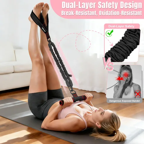Miniatura 4 de Upgraded Multifunction Pedal Resistance Band with Handle, 3 Tube Adjustable Resistance Bands for Abdomen, Waist, Arm, Core/ABS, Leg Workout - Sit Up