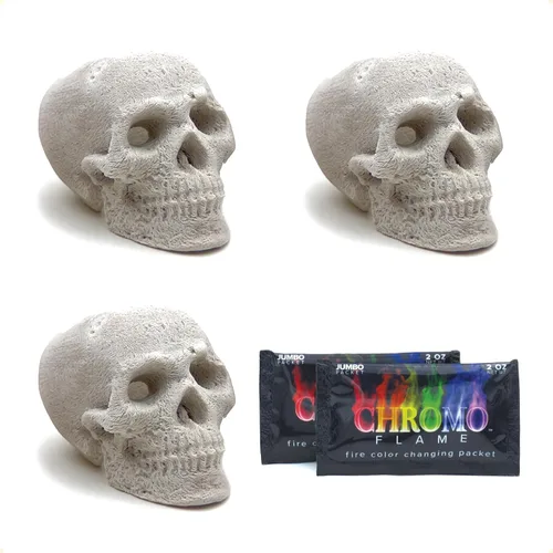 Miniatura 12 de OSKER 3CT Mini Hoguera Calavera con Paquetes de Cambio de Color de Fuego Tronco Cerámico Ignífugo para Hoguera, Fogata, Chimenea, Hoguera