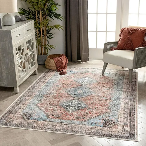 Miniatura 21 de Amesti - Alfombra tejida a máquina, lavable, diseño contemporáneo abstracto envejecido, estilo persa
