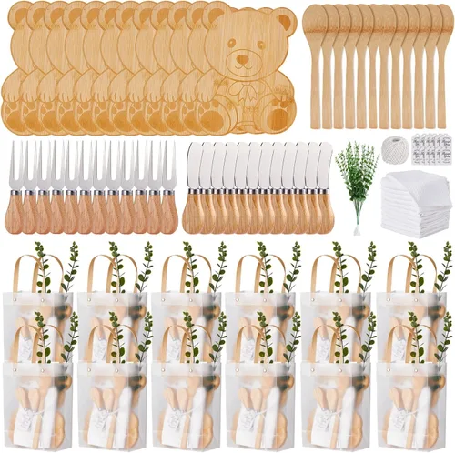 Miniatura 12 de Premios de baby shower para ganadores de juegos, tabla de queso en forma de oso, regalo con cucharas, esparcidores de mantequilla, bolsas de regalo