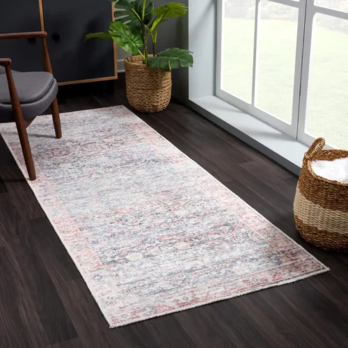 Miniatura 46 de Bloom Rugs Caria Alfombra Lavable Antideslizante de 7 pies - Azul/Carbón Alfombra Tradicional para Entrada, Pasillo, Baño y Cocina - Tamaño Exacto