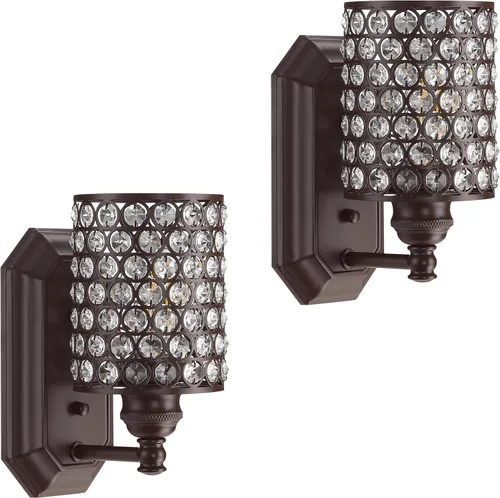 Miniatura 8 de Paquete de 2 lámparas de pared de cristal con acabado champán, lámpara de pared de estilo conciso moderno, pantalla de cristal poliédrico para baño