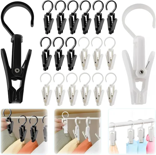Miniatura 10 de VinBee 20 ganchos de lavandería con clips de plástico superfuerte para el hogar, viajes, ganchos giratorios para colgar en el armario, abrazaderas