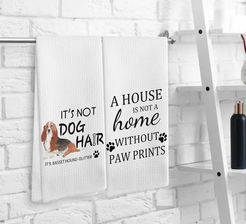Miniatura 3 de Basset Hound Dog - Juego de 2 toallas de cocina y paños de cocina, decoración de perro, regalos de Basset Hound para mujeres, 16 x 24 pulgadas