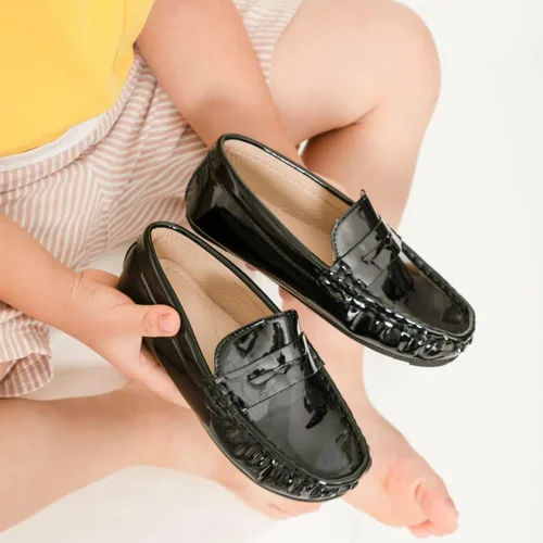 Miniatura 2 de Mocasines de cuero sin cordones para niños y niñas, con textura, planos, vestido de barco, mocasín, escuela, zapatos para caminar diariamente