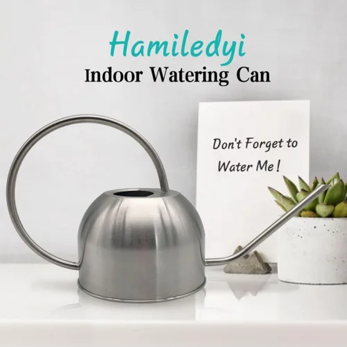 Miniatura 7 de Hamiledyi Regadera de acero inoxidable de 50 onzas con boquilla larga de metal, regadera de flores para interiores y exteriores, para jardín